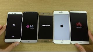 LG G5 vs Galaxy S7 vs iPhone 6S vs Xiaomi Mi5 vs Huawei Mate 8  Which is Fastest [upl. by Kalli955]