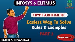 Crypt Arithmetic for InfosysElitmus  Easiest Way to Solve the CryptArithmetic Problem [upl. by Oniratac]