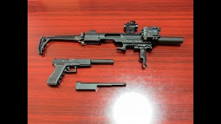 ARMORER WORKS製 グロック カービン コンバージョンキットに東京マルイ 電動ハンドガン グロック18Cをせっとして撃ってみた。 [upl. by Derreg]