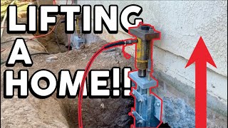 Lifting a homes foundation with Push Piers [upl. by Nilved]