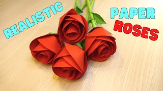 How To Make Easy And Realistic Paper Rose Flower Origami  For Valentines Day  Mothers Day [upl. by Clawson]