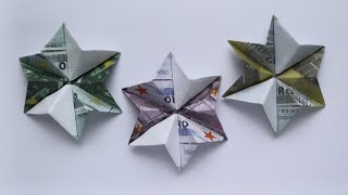 Origami STERN Geldgeschenk GELD FALTEN  Weihnachtsgeschenk  Money STAR  Tutorial by Euro Origami [upl. by Brear]