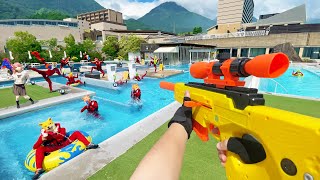 Nerf War  Water Park amp SPA Battle 22 Nerf First Person Shooter [upl. by Elnora]