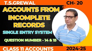 ACCOUNTS FROM INCOMPLETE RECORDS Single Entry System Class 11th TSGrewal Ch20 Que No 14 amp 15 [upl. by Wassyngton]