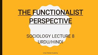 Functionalism  Functionalist Perspective  Sociological Perspectives  Sociology Lecture UrduHindi [upl. by Aindrea]