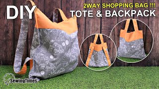 DIY EASY 2WAY SHOPPING BAG 가방만들기  How to make a tote amp backpack  Reusable Market Bag sewingtimes [upl. by Mongeau]