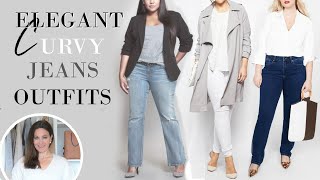 Elegant Curvy Plus Size Jeans Outfits  Fashion Over 40 [upl. by Anilegnave]