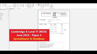 A Level IT 9626 June 2024 Paper 4  Spreadsheet amp Database [upl. by Eaned]