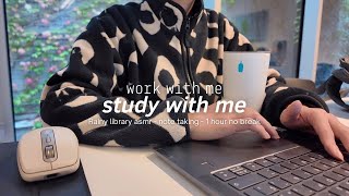 1 hour productivity STUDY WITH ME in a rainy day at the library 🌧️ relaxing asmr sound and timer [upl. by Aifoz]