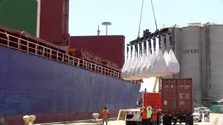 Teeters stevedores unload super sacks with new equipment [upl. by Sucramaj]