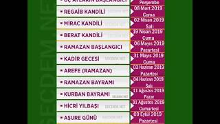 2019 Dini Günler  2019 dini bayramlar [upl. by Hamehseer]