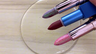 Lipstick slimeMakeup slimeSatisfying slime coloring with lipstickamplip balm ASMR [upl. by Mcgean]