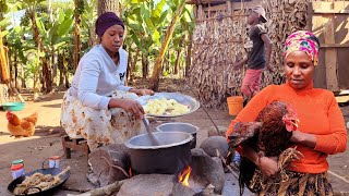 African village life cooking village food Swahili Biriyani and vegetables for lunch [upl. by Zeuqirdor]