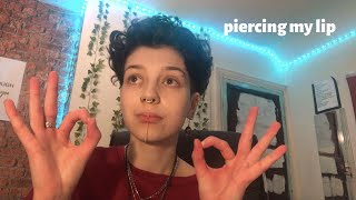 PIERCING MY LIP vertical labret FROM HOME  Biddle [upl. by Ennagrom]