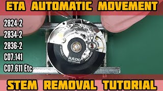 How To Remove Stem on a ETA28242 ETA28342 ETA28362 SW200 Automatic Movement  SolimBD [upl. by Osrit876]