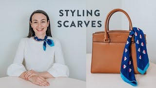 MY FAVORITE WAYS TO ACCESSORIZE WITH SCARVES  SILK SCARF TUTORIAL [upl. by Esej]