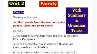 Family Class 12 Exercise  Class 12 English Chapter 2 Summary Questions Answers and Grammar [upl. by Veradis543]