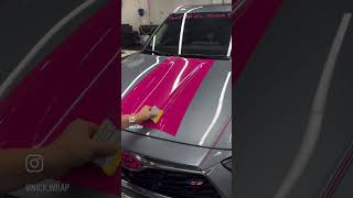 Quick pink knifeless tape hood graphic carwrap vinylwrap toyota [upl. by Cirderf340]