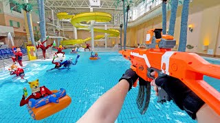 Nerf War  Water Park amp SPA Battle 20 Nerf First Person Shooter [upl. by Aved]