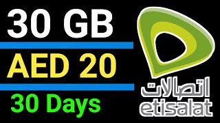 Etisalat 30 GB Data offer 2024 etisalat 30 gb offer 20 aed code Etisalat 30GB Monthly data Package [upl. by Cointon]