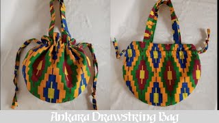 DIY Ankara Round Drawstring Bag  How to Cut and Sew African Print String Bag in One Piece [upl. by Shatzer703]