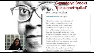 Poetry Gwendolyn Brooks the sonnet ballad [upl. by Assilev]