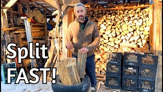 Wood Splitting Trick  SO Much Faster [upl. by Notlew]