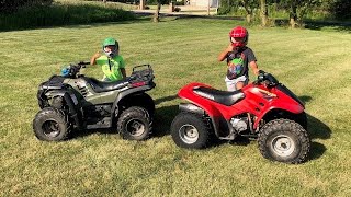 Honda 90 vs Polaris 90  ATV Review amp Ride [upl. by Letnahs769]