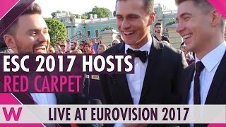 Eurovision 2017 hosts  Opening Ceremony Red Carpet  wiwibloggs [upl. by Tnaryb944]