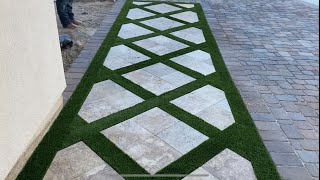 Travertine pavers with grass walkway [upl. by Eiram]