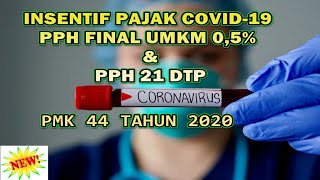 INSENTIF PAJAK COVID19 PPH FINAL UMKM 05 DAN PPH 21 DTP PMK 44 TAHUN 2020 PENGGANTI PMK 232020 [upl. by Anyah]