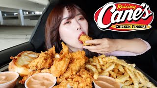 RAISING CANES MUKBANG 먹방 Fried Chicken Tenders amp Sauce Crinkle Cut Fries Texas Toast Sweet Tea [upl. by Eriha]