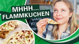 Flammkuchen selber machen mit einfachem Rezept  Klassisch und Lachsvariante [upl. by Ahsiekit]