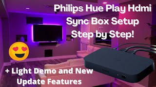 Philips Hue Play Hdmi Sync Box Setup Hue Sync App Light Demo Google Assistant and Tv Remote Setup [upl. by Fosque]