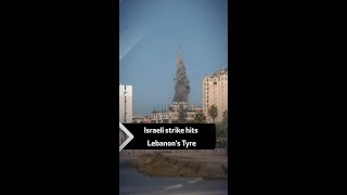 Moment Israeli strike hits southern Lebanese city of Tyre [upl. by Onileva]