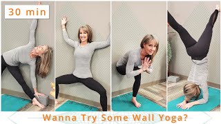 Wanna Try Wall Yoga  30 Min  Denise Yoga Co [upl. by Llenra]