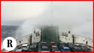 Messina le onde travolgono il traghetto il video girato a bordo della nave [upl. by Eicnan]