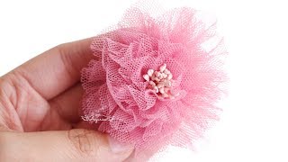 How to Make Flower using Tulle  Tulle Flower DIY [upl. by Lorre]