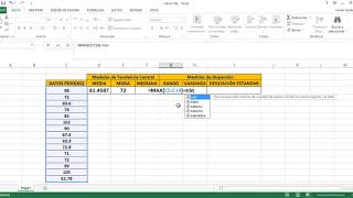 Calculando las media moda mediana rango varianza y desviación estándar con el programa de excel [upl. by Ahsiaa]