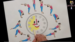 Yoga diwas drawing  International yoga day Drawing  How to drow Surya namaskar Step by step [upl. by Anirazc]