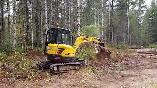 Sany sy35u mini excavator review and pushing over trees [upl. by Trahurn]