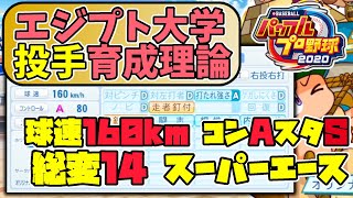 【パワプロ2020サクセス】エジプト大学 投手育成理論 スーパーエース編 球速160kmコンスタAA総変14の基礎能力特盛お化け！★642 [upl. by Eenitsed]