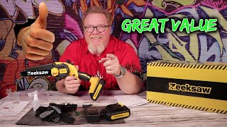 Zeeksaw 8 inch 21v Cordless Chainsaw with Tool Free Chain Adjustment Review [upl. by Aizitel]