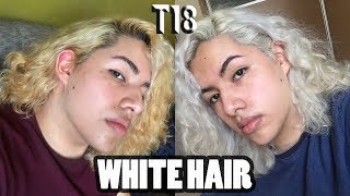 TONING Bleached Yellow Brassy Hair to ASHY Platinum Blond  Wella T18 [upl. by Tfat]