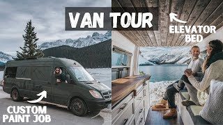 VAN TOUR Self Converted Sprinter Van  Luxury Tiny Home  Full Bathroom  Elevator Bed [upl. by Erme]