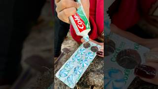 Single mom show cleaning teeth to save toothpaste in forest camping bushcraft outdoor forest [upl. by Cormack955]