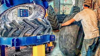 Professional Demonstrates Criticle Retreading Process of a Tire  How are Tires Renewed by Wrapping [upl. by Eilsil]