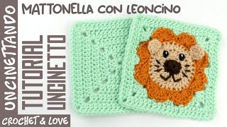 Tutorial Uncinetto  Mattonella con Leoncino per Copertine e non solo [upl. by Enetsirhc]