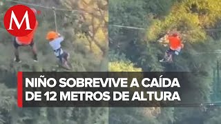 Niño CAE de tirolesa de más de 10 metros en el Parque Fundidora en Monterrey [upl. by Rogozen648]