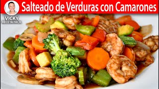 SALTEADO DE VERDURAS CON CAMARONES  Vicky Receta Facil [upl. by Grane]